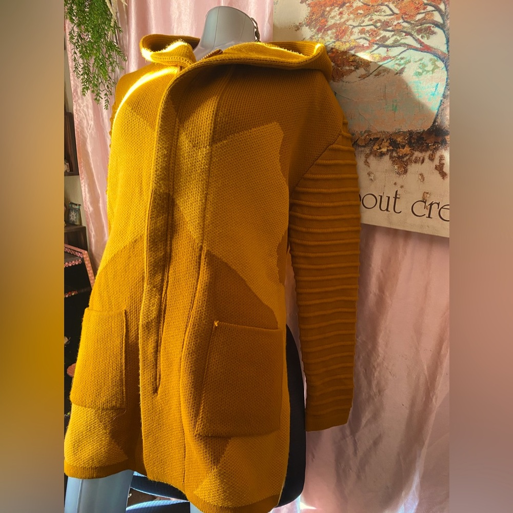 Mustard Hooded Knit Coat - Men Jackets & Coats